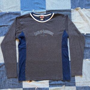 harley davidson vintage y2k long sleeve shirt grey & blue made in usa size L